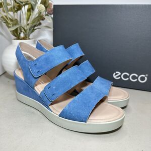 ECCO Shape Wedge Plateau Sandal Indigo Strap Leather Women's 9-9.5/EU 40 NWB